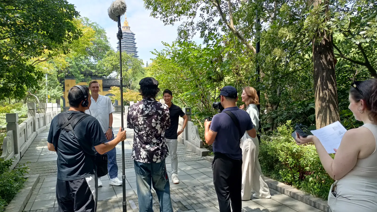 International film production crew working with a China fixer